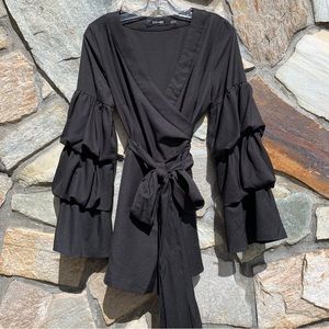 Black Romper wrap around with ruffle sleeves